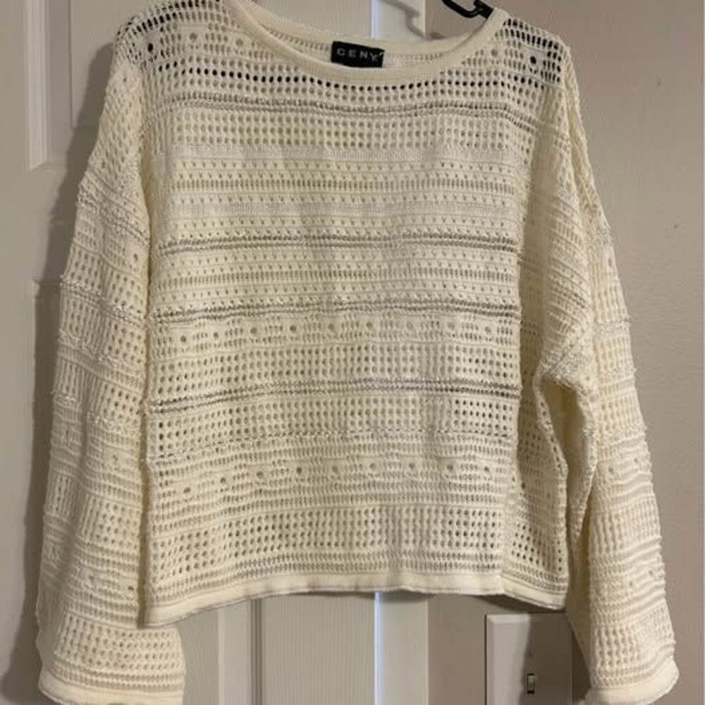 NWT CENY Cream Crochet Knit Sweater Size XL